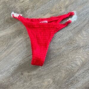 Smocked Red Bikini Bottom with Side Ring Detail